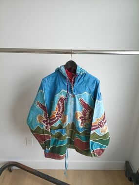 Asian Creations Y2K Batik Reversible Hoodie Jacket Eagle AOP Cotton 25.25"x29.5"